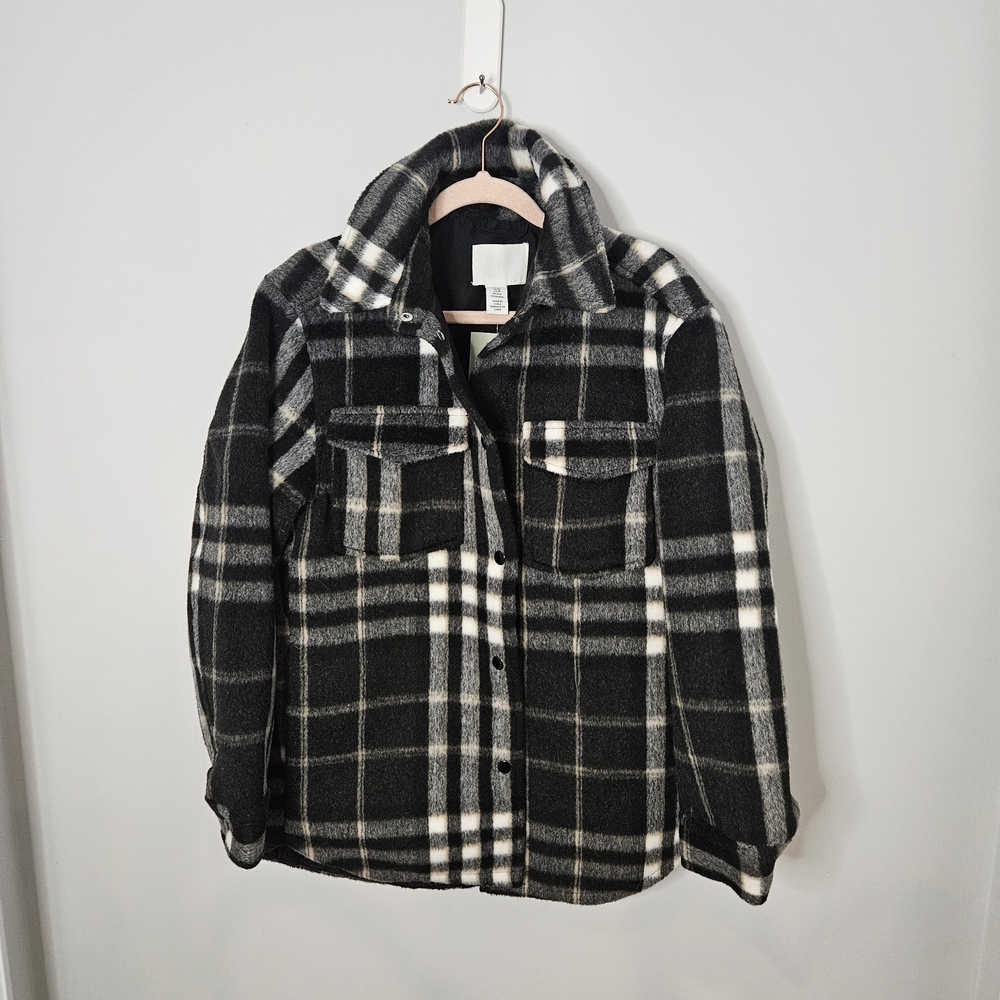 H&M Oversized Ladies Black and White Checkered Shacket Bnwt